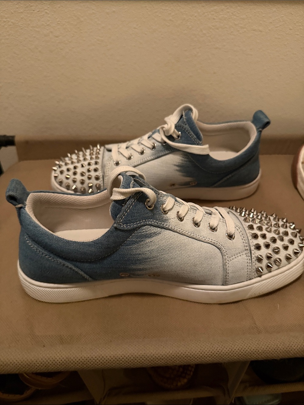 Christian Louboutin Two-Tone Blue Denim Spike-Toe Low-Top Sneaker